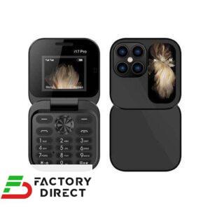 FD i17 PRO Mini Foldable Flip Phone Black Color with FM Radio, Magic Voice, Calling