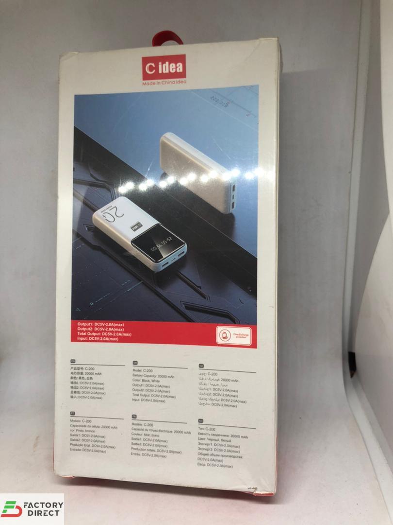 The C Idea 20,000mAh power bank packs massive energy into a compact design. Perfect for travel, blackouts, or long days away from an outlet.