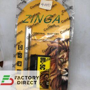 Zinga Original High Capacity Li-Ion BL-5C battery showing 1050mAh capacity and technical specifications.