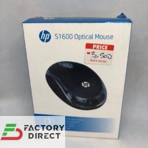 HP S1600 USB optical mouse retail box showing front view with product image