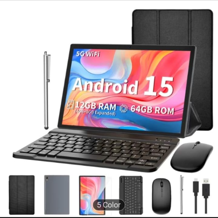 Android 15 Tablet With Keyboard Mouse Stylus and Case 12GB RAM 64GB ROM 5G