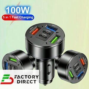 Upgraded Fast-Charge with Digital Display Car Charger | 2 PD and 3 USB-C Ports, Portable, Designed for Drivers and Passengers