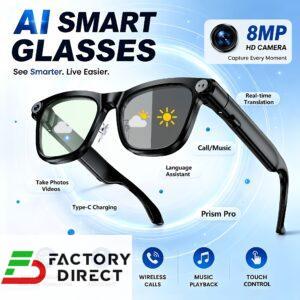 AI Smart Camera Glasses PEJE 1080P Video, TikTok Share, 8MP Camera, Real-Time Translation, Open-Ear Audio