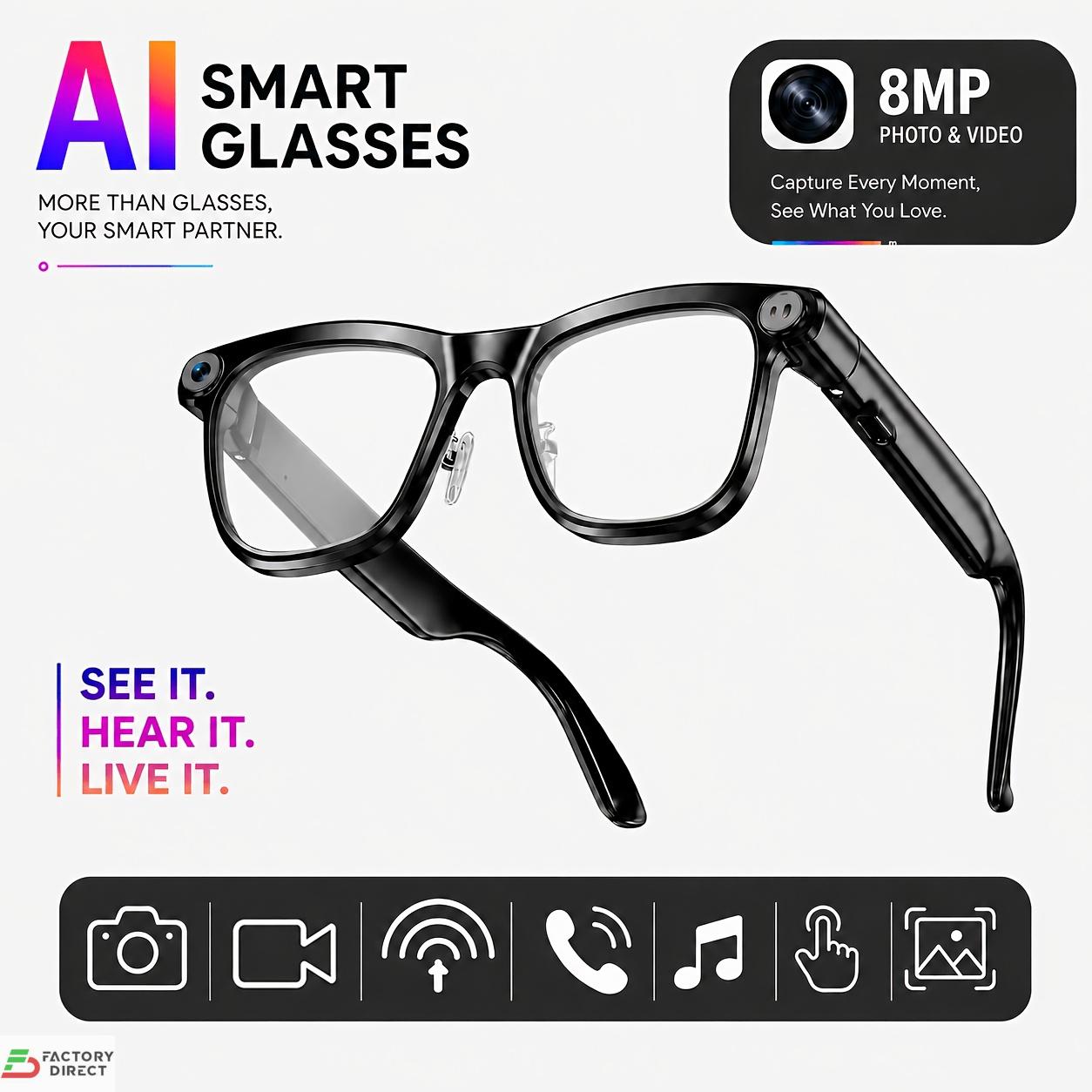 AI Smart Camera Glasses PEJE 1080P Video, TikTok Share, 8MP Camera, Real-Time Translation, Open-Ear Audio - Image 3