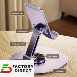 360° Rotating Metal Desktop Phone & Tablet Stand (Foldable & Adjustable)