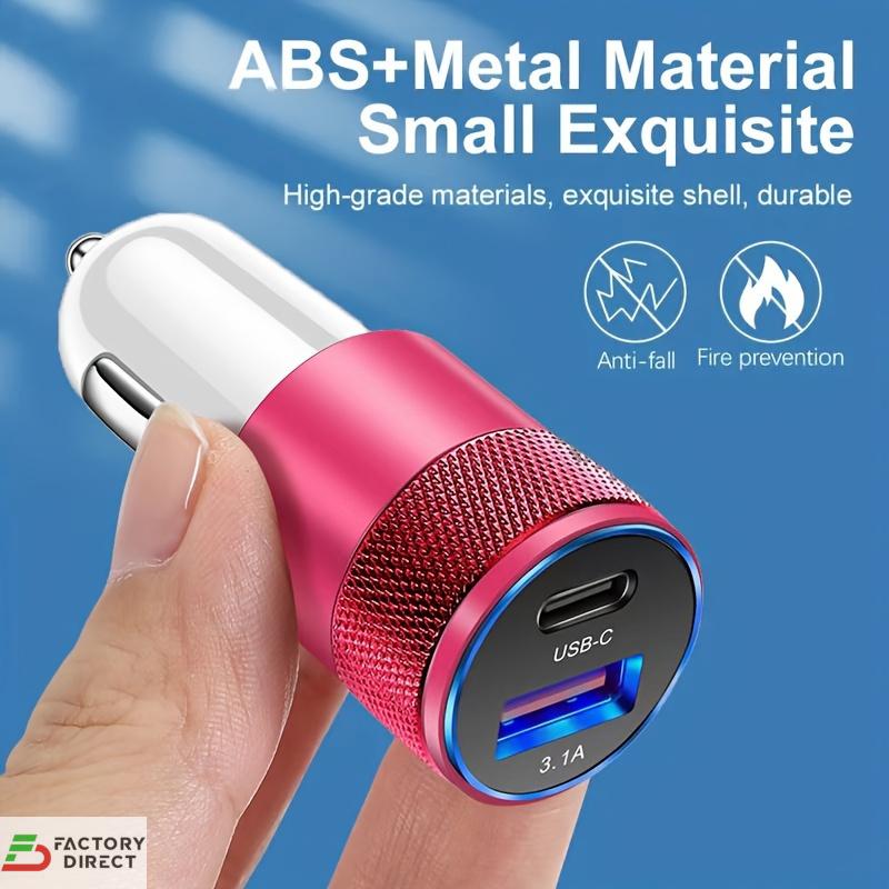 USB Car Charger PD Fast Charging Car Phone Charger with LED Ambient Light Compatible with for iphone, Android, Xiaomi, etc