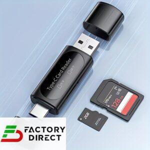 USB Memory Card Reader 4-in-1 USB-C & USB-A Dual Slot SD/TF