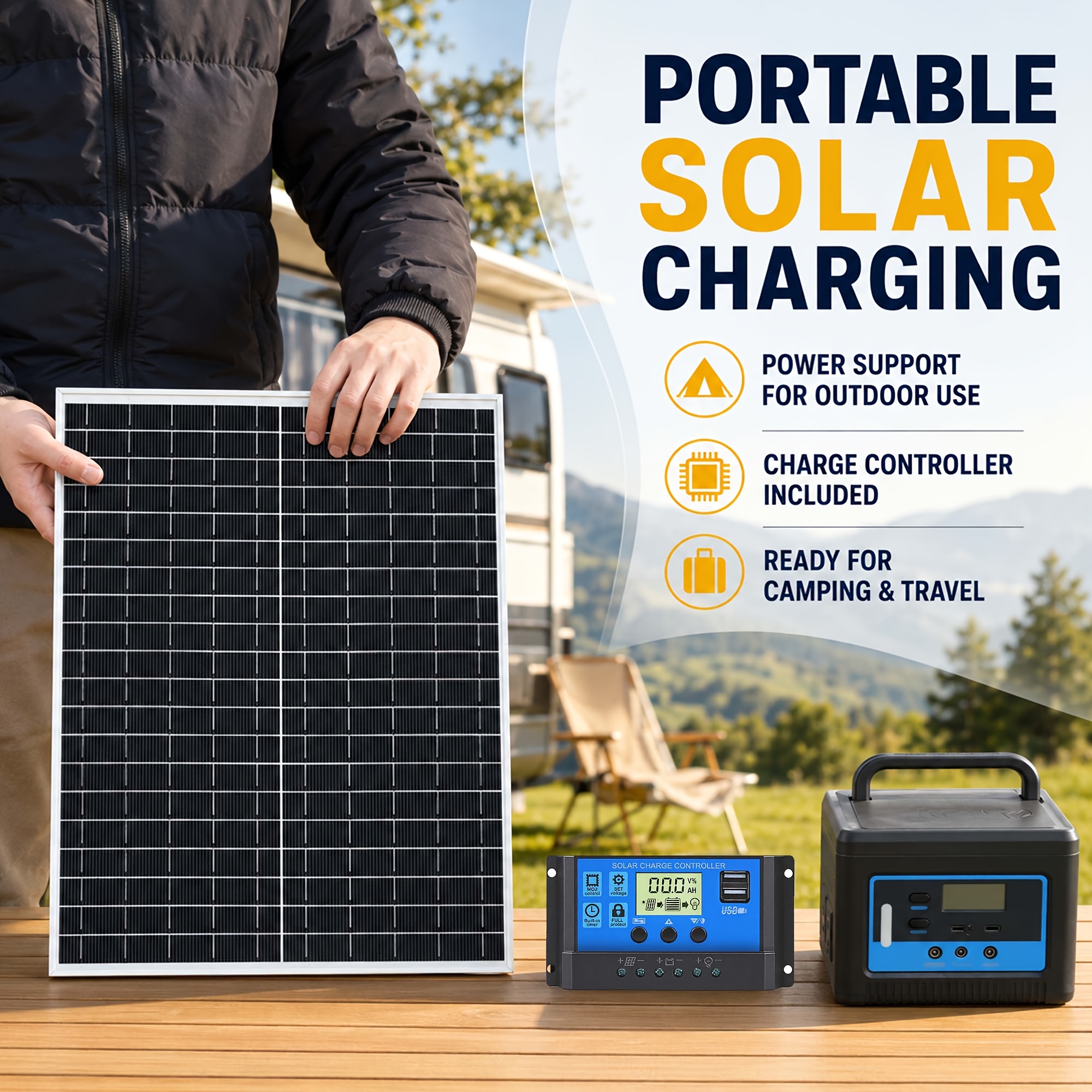 100W 12V Portable Photovoltaic Solar Panel Kit - Image 10